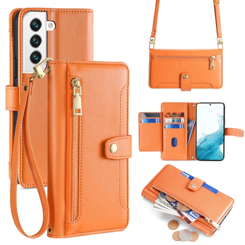 

For Samsung Galaxy S22 5G Sheep Texture Cross-body Zipper Wallet Leather Phone Case(Orange)