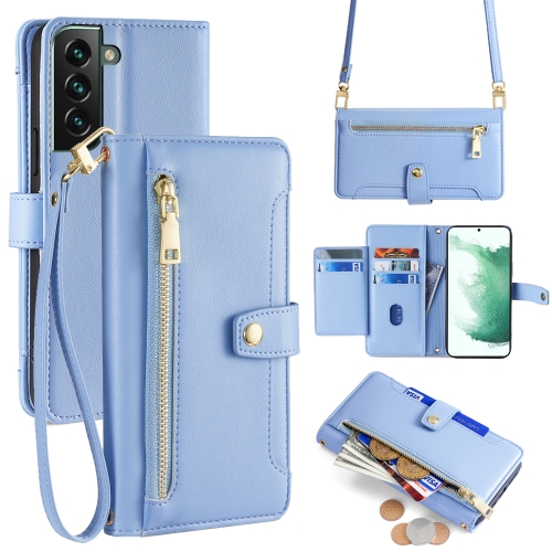 

For Samsung Galaxy S22+ 5G Sheep Texture Cross-body Zipper Wallet Leather Phone Case(Blue)