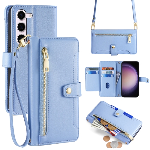 

For Samsung Galaxy S23 5G Sheep Texture Cross-body Zipper Wallet Leather Phone Case(Blue)