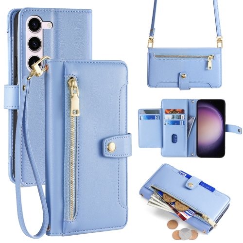 

For Samsung Galaxy S23 FE 5G Sheep Texture Cross-body Zipper Wallet Leather Phone Case(Blue)