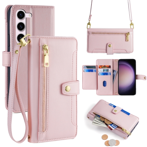 

For Samsung Galaxy S23 FE 5G Sheep Texture Cross-body Zipper Wallet Leather Phone Case(Pink)