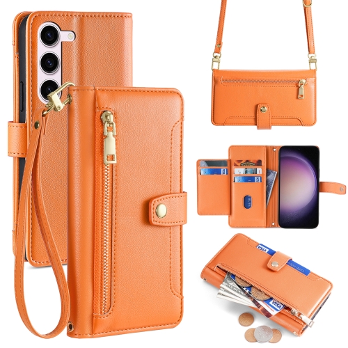 

For Samsung Galaxy S24 5G Sheep Texture Cross-body Zipper Wallet Leather Phone Case(Orange)