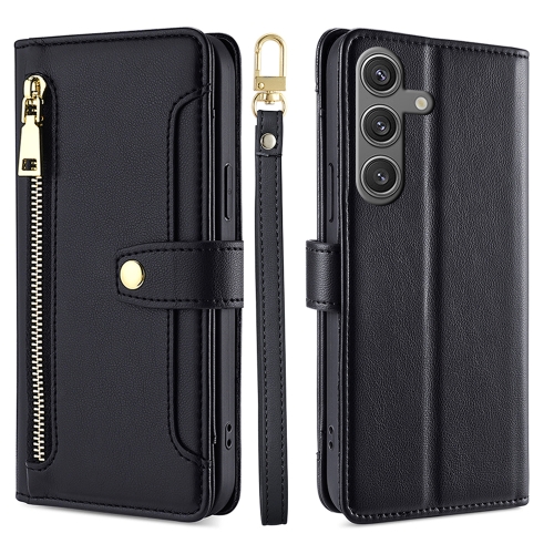 

For Samsung Galaxy S24 Ultra 5G Sheep Texture Cross-body Zipper Wallet Leather Phone Case(Black)