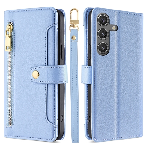 

For Samsung Galaxy S24 Ultra 5G Sheep Texture Cross-body Zipper Wallet Leather Phone Case(Blue)