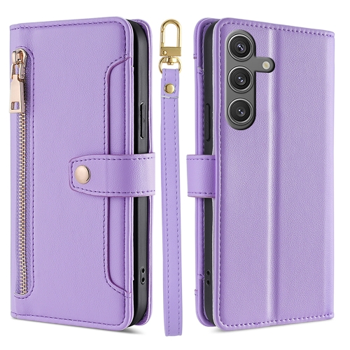 

For Samsung Galaxy S24 Ultra 5G Sheep Texture Cross-body Zipper Wallet Leather Phone Case(Purple)