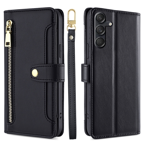 

For Samsung Galaxy M55 5G Sheep Texture Cross-body Zipper Wallet Leather Phone Case(Black)