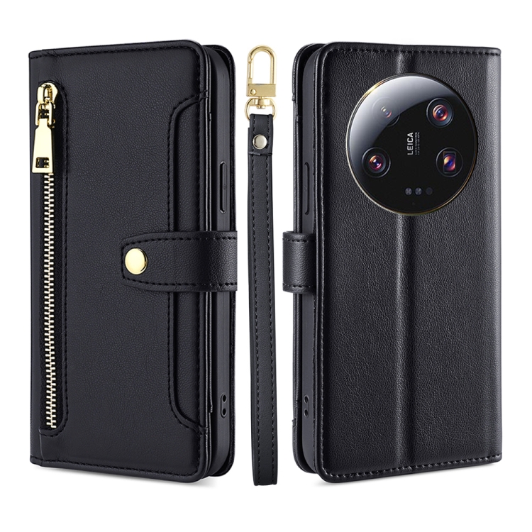 

For Xiaomi 13 Ultra 5G Sheep Texture Cross-body Zipper Wallet Leather Phone Case(Black)