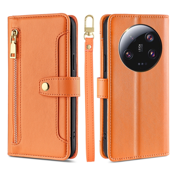 

For Xiaomi 13 Ultra 5G Sheep Texture Cross-body Zipper Wallet Leather Phone Case(Orange)