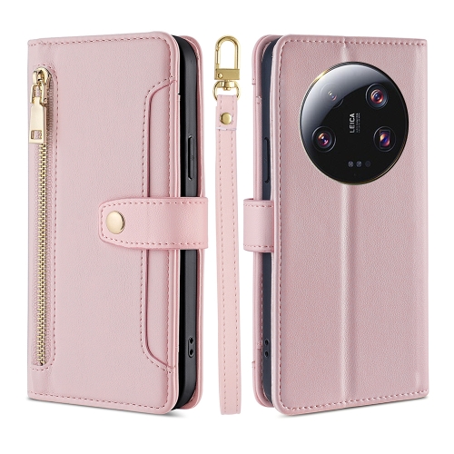 

For Xiaomi 13 Ultra 5G Sheep Texture Cross-body Zipper Wallet Leather Phone Case(Pink)