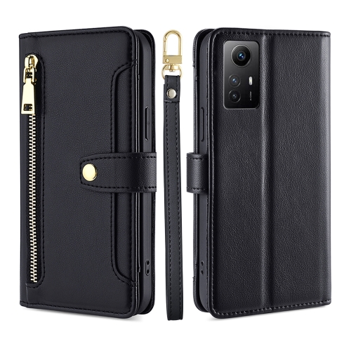 

For Xiaomi Redmi Note 12S 4G Sheep Texture Cross-body Zipper Wallet Leather Phone Case(Black)