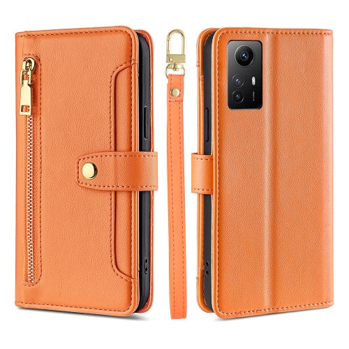 

For Xiaomi Redmi Note 12S 4G Sheep Texture Cross-body Zipper Wallet Leather Phone Case(Orange)