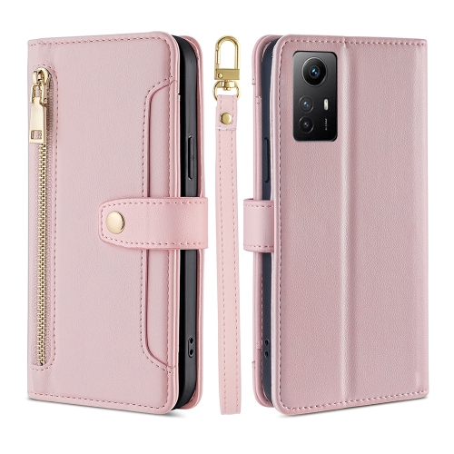 

For Xiaomi Redmi Note 12S 4G Sheep Texture Cross-body Zipper Wallet Leather Phone Case(Pink)