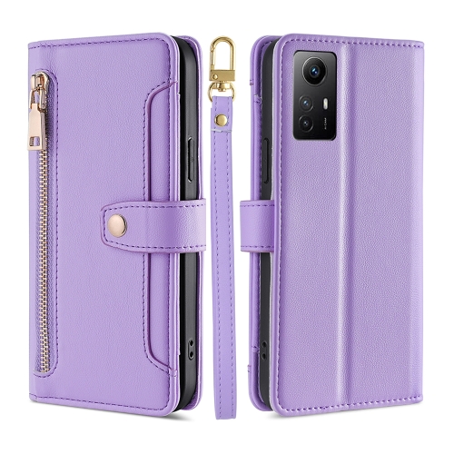 

For Xiaomi Redmi Note 12S 4G Sheep Texture Cross-body Zipper Wallet Leather Phone Case(Purple)