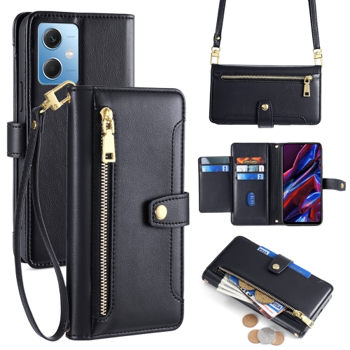 

For Xiaomi Redmi Note 12 Sheep Texture Cross-body Zipper Wallet Leather Phone Case(Black)
