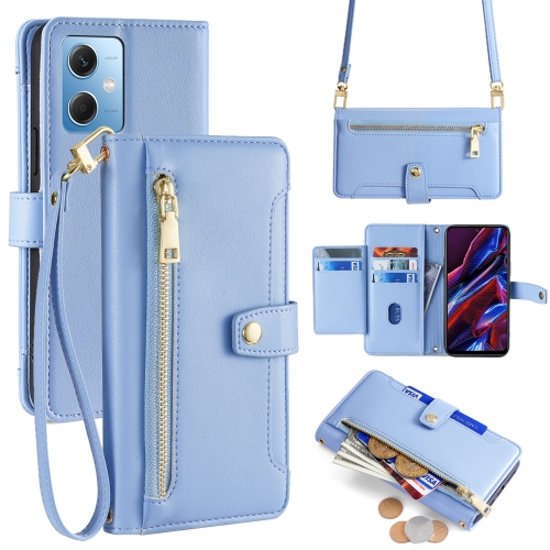 

For Xiaomi Redmi Note 12 Sheep Texture Cross-body Zipper Wallet Leather Phone Case(Blue)