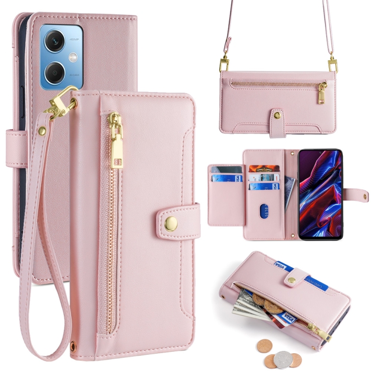

For Xiaomi Redmi Note 12 Sheep Texture Cross-body Zipper Wallet Leather Phone Case(Pink)