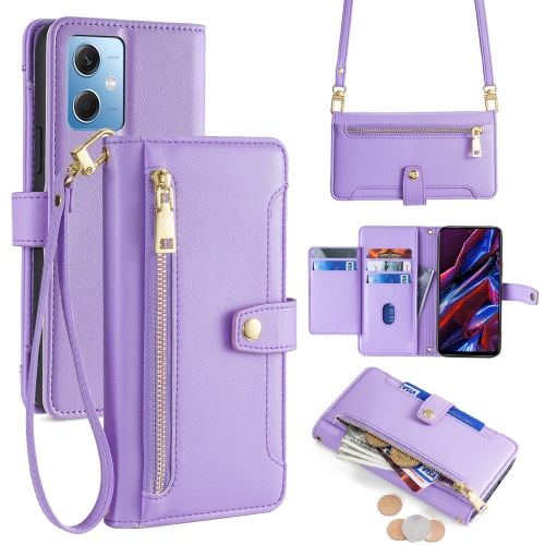 

For Xiaomi Redmi Note 12 Sheep Texture Cross-body Zipper Wallet Leather Phone Case(Purple)