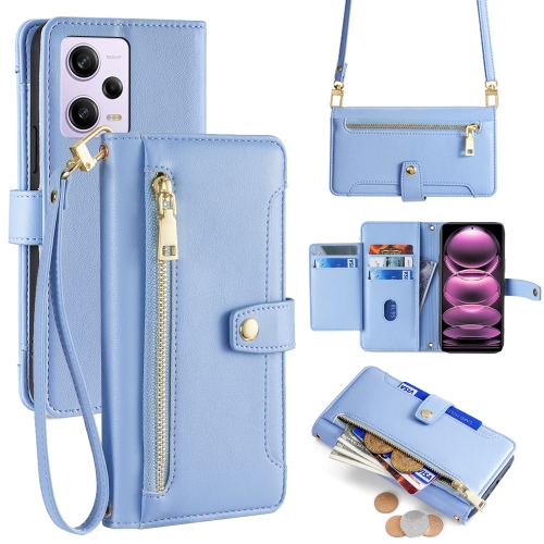 

For Xiaomi Redmi Note 12 Pro Sheep Texture Cross-body Zipper Wallet Leather Phone Case(Blue)