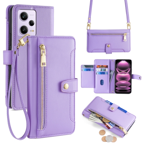 

For Xiaomi Redmi Note 12 Pro Sheep Texture Cross-body Zipper Wallet Leather Phone Case(Purple)