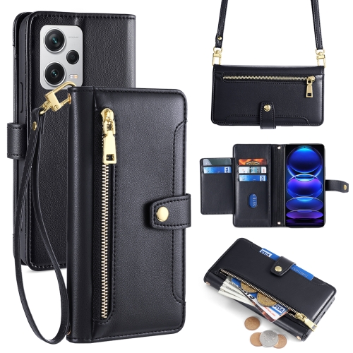 

For Xiaomi Redmi Note 12 Pro+ Sheep Texture Cross-body Zipper Wallet Leather Phone Case(Black)