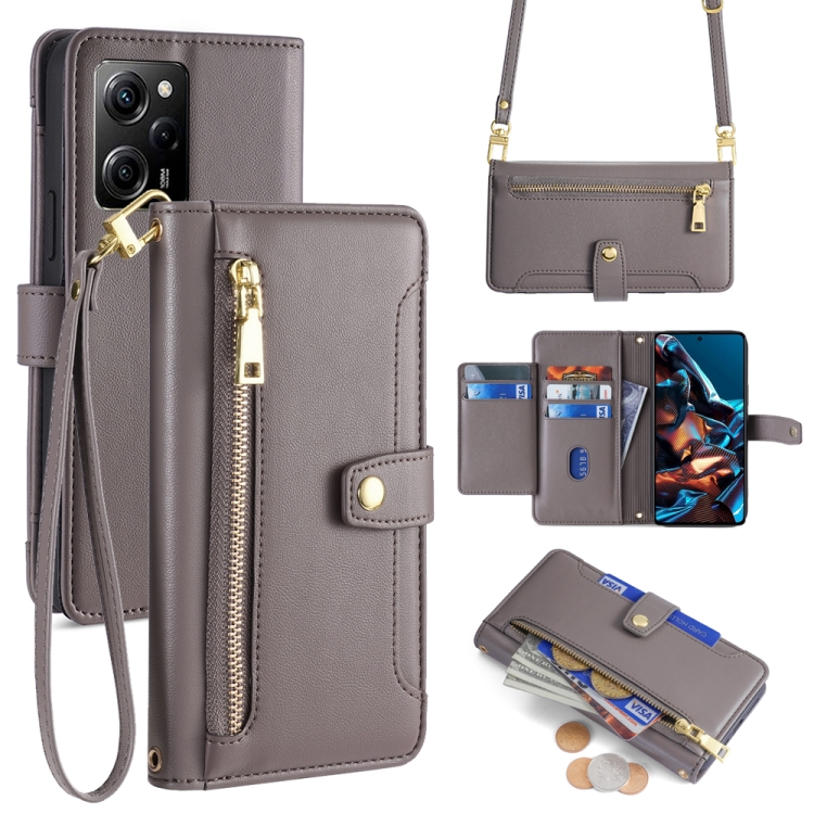 

For Xiaomi Redmi Note 12 Pro Speed Sheep Texture Cross-body Zipper Wallet Leather Phone Case(Grey)