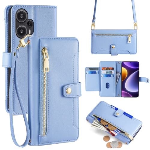 

For Xiaomi Redmi Note 12 Turbo Sheep Texture Cross-body Zipper Wallet Leather Phone Case(Blue)