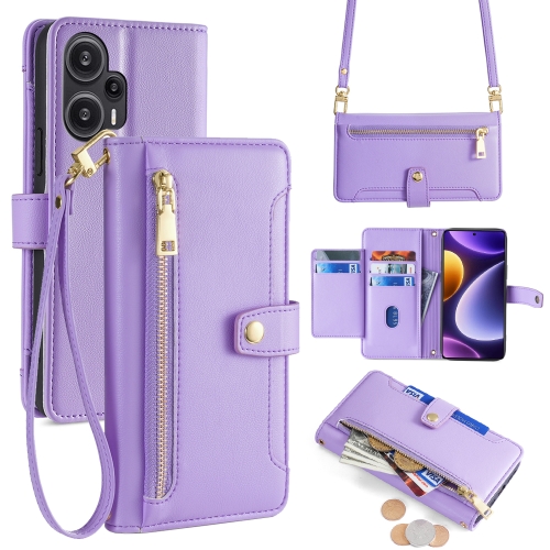 

For Xiaomi Redmi Note 12 Turbo Sheep Texture Cross-body Zipper Wallet Leather Phone Case(Purple)