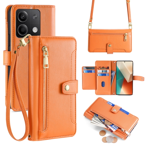 

For Xiaomi Redmi Note 13 5G Sheep Texture Cross-body Zipper Wallet Leather Phone Case(Orange)