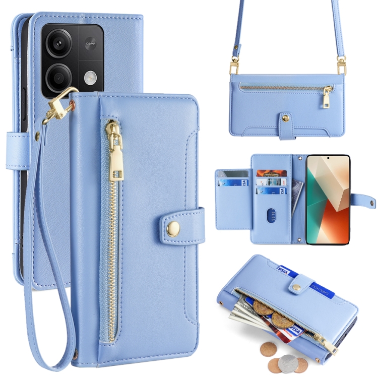 

For Xiaomi Redmi Note 13 5G Sheep Texture Cross-body Zipper Wallet Leather Phone Case(Blue)