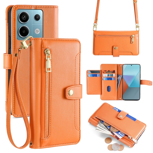 

For Xiaomi Redmi Note 13 Pro 5G Sheep Texture Cross-body Zipper Wallet Leather Phone Case(Orange)