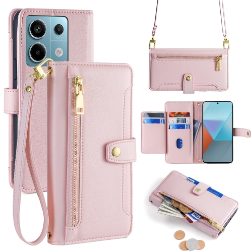 

For Xiaomi Redmi Note 13 Pro 5G Sheep Texture Cross-body Zipper Wallet Leather Phone Case(Pink)