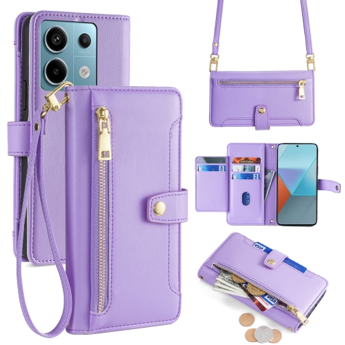 

For Xiaomi Redmi Note 13 Pro 5G Sheep Texture Cross-body Zipper Wallet Leather Phone Case(Purple)