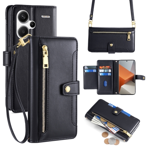 

For Xiaomi Redmi Note 13 Pro+ 5G Sheep Texture Cross-body Zipper Wallet Leather Phone Case(Black)