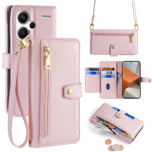 

For Xiaomi Redmi Note 13 Pro+ 5G Sheep Texture Cross-body Zipper Wallet Leather Phone Case(Pink)