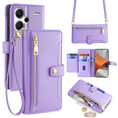 

For Xiaomi Redmi Note 13 Pro+ 5G Sheep Texture Cross-body Zipper Wallet Leather Phone Case(Purple)
