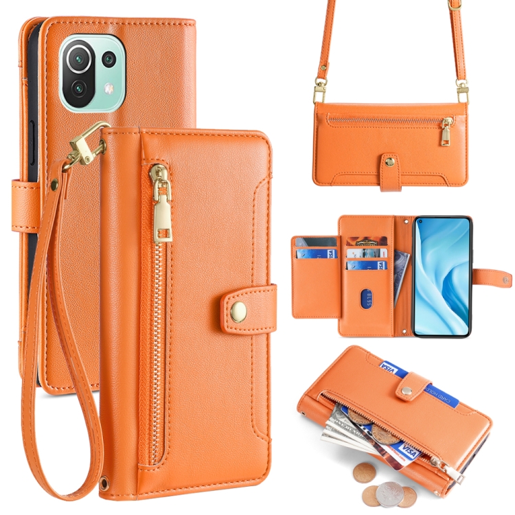 

For Xiaomi Mi 11 Lite Sheep Texture Cross-body Zipper Wallet Leather Phone Case(Orange)