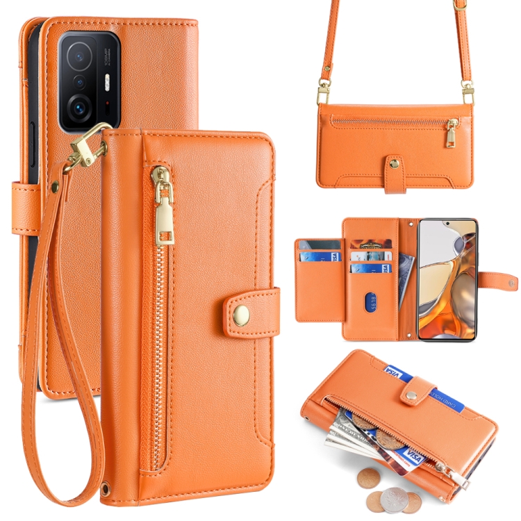 

For Xiaomi 11T / 11T Pro Sheep Texture Cross-body Zipper Wallet Leather Phone Case(Orange)