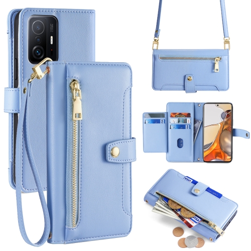 

For Xiaomi 11T / 11T Pro Sheep Texture Cross-body Zipper Wallet Leather Phone Case(Blue)