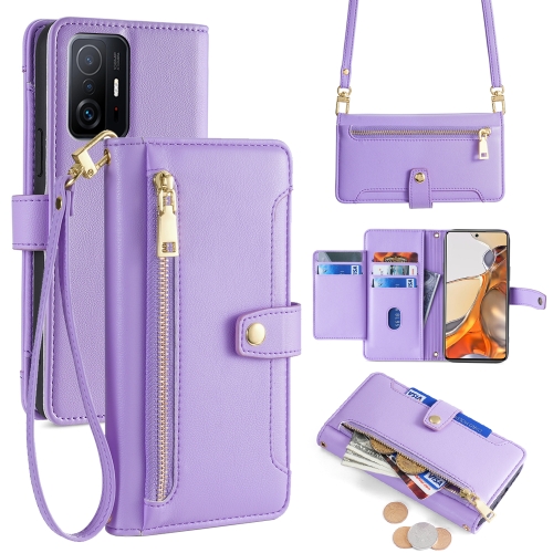 

For Xiaomi 11T / 11T Pro Sheep Texture Cross-body Zipper Wallet Leather Phone Case(Purple)