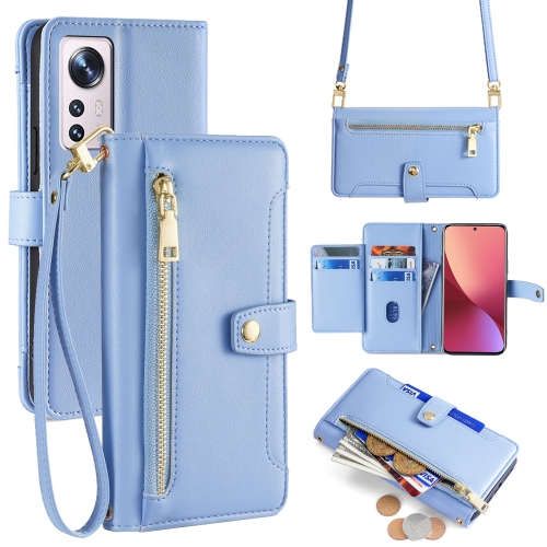 

For Xiaomi 12 Sheep Texture Cross-body Zipper Wallet Leather Phone Case(Blue)