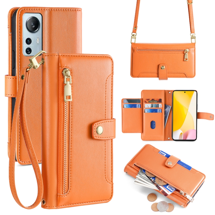 

For Xiaomi 12 Lite Sheep Texture Cross-body Zipper Wallet Leather Phone Case(Orange)