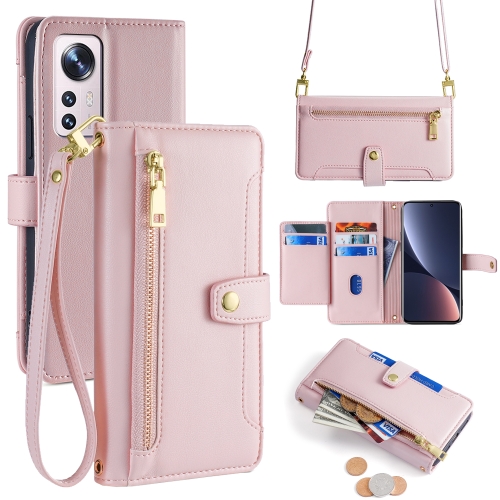 

For Xiaomi 12 Pro Sheep Texture Cross-body Zipper Wallet Leather Phone Case(Pink)