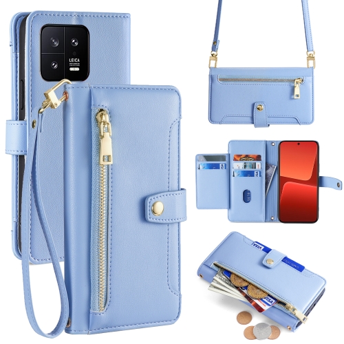 

For Xiaomi 13 Sheep Texture Cross-body Zipper Wallet Leather Phone Case(Blue)