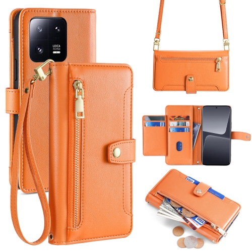 

For Xiaomi 13 Pro Sheep Texture Cross-body Zipper Wallet Leather Phone Case(Orange)