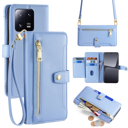 

For Xiaomi 13 Pro Sheep Texture Cross-body Zipper Wallet Leather Phone Case(Blue)
