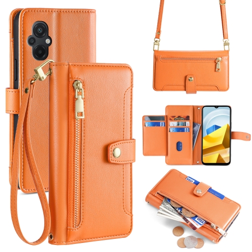 

For Xiaomi Poco M5 4G Sheep Texture Cross-body Zipper Wallet Leather Phone Case(Orange)