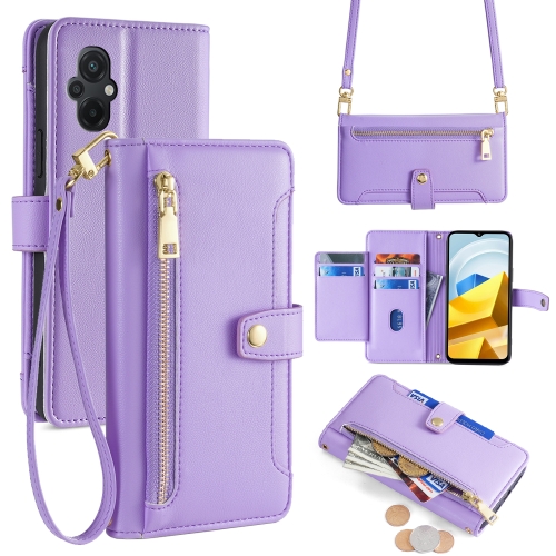 

For Xiaomi Poco M5 4G Sheep Texture Cross-body Zipper Wallet Leather Phone Case(Purple)