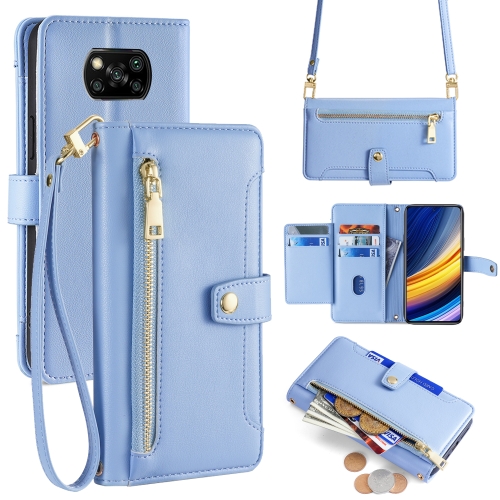 

For Xiaomi Poco X3 NFC / X3 / X3 Pro Sheep Texture Cross-body Zipper Wallet Leather Phone Case(Blue)