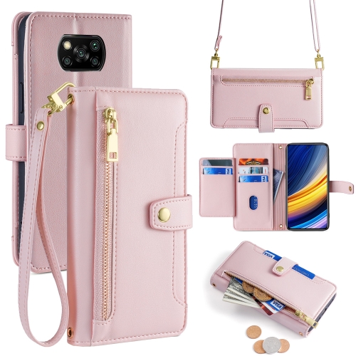 

For Xiaomi Poco X3 NFC / X3 / X3 Pro Sheep Texture Cross-body Zipper Wallet Leather Phone Case(Pink)