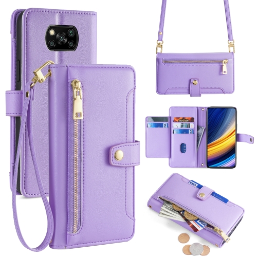 

For Xiaomi Poco X3 NFC / X3 / X3 Pro Sheep Texture Cross-body Zipper Wallet Leather Phone Case(Purple)